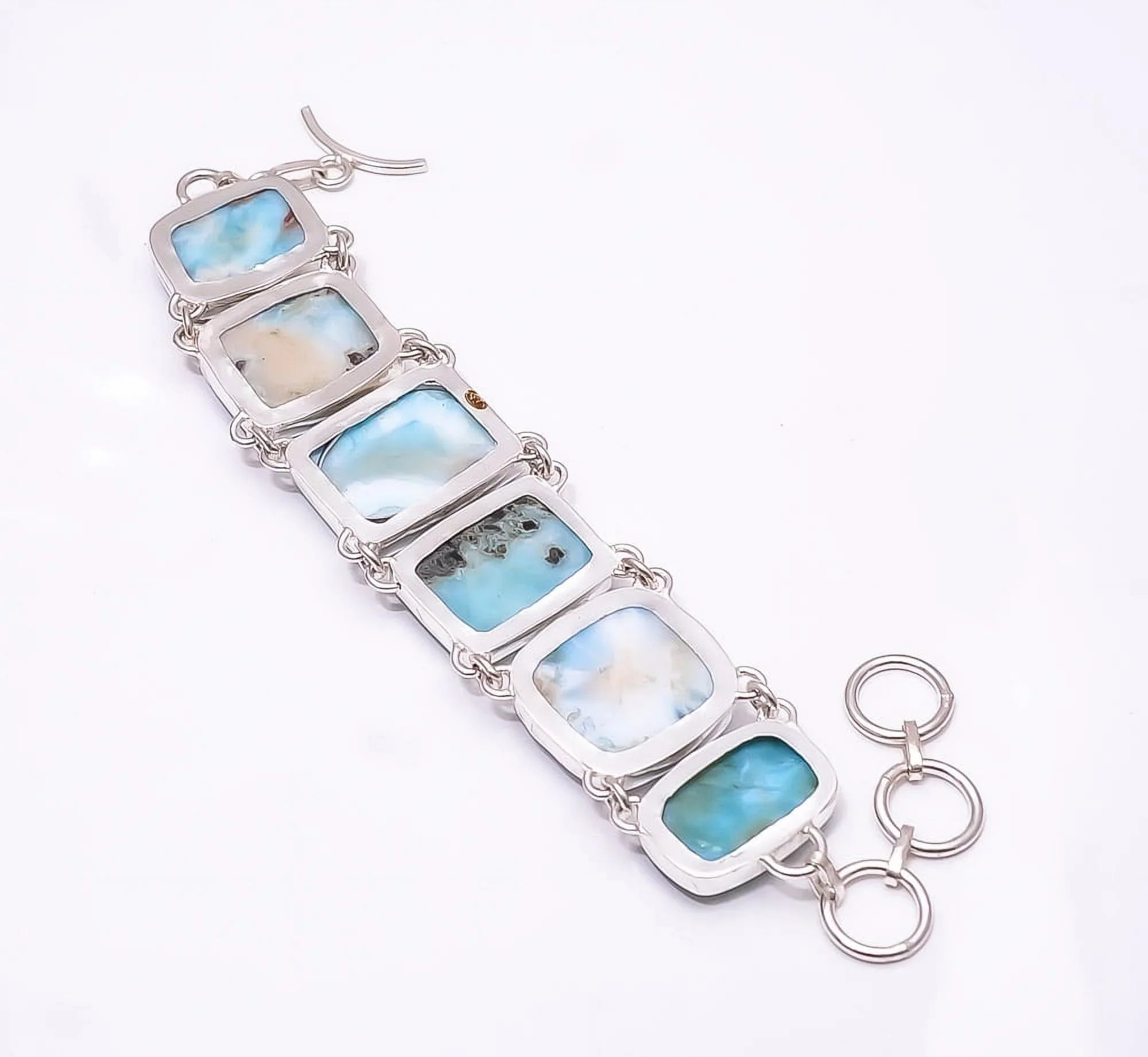 Natural Larimar / Pactolite -Dominican Republic 925 Sizeilver Plated Handmade Bracelet 7.99", Blue Larimar Bracelet B_9479_406_5