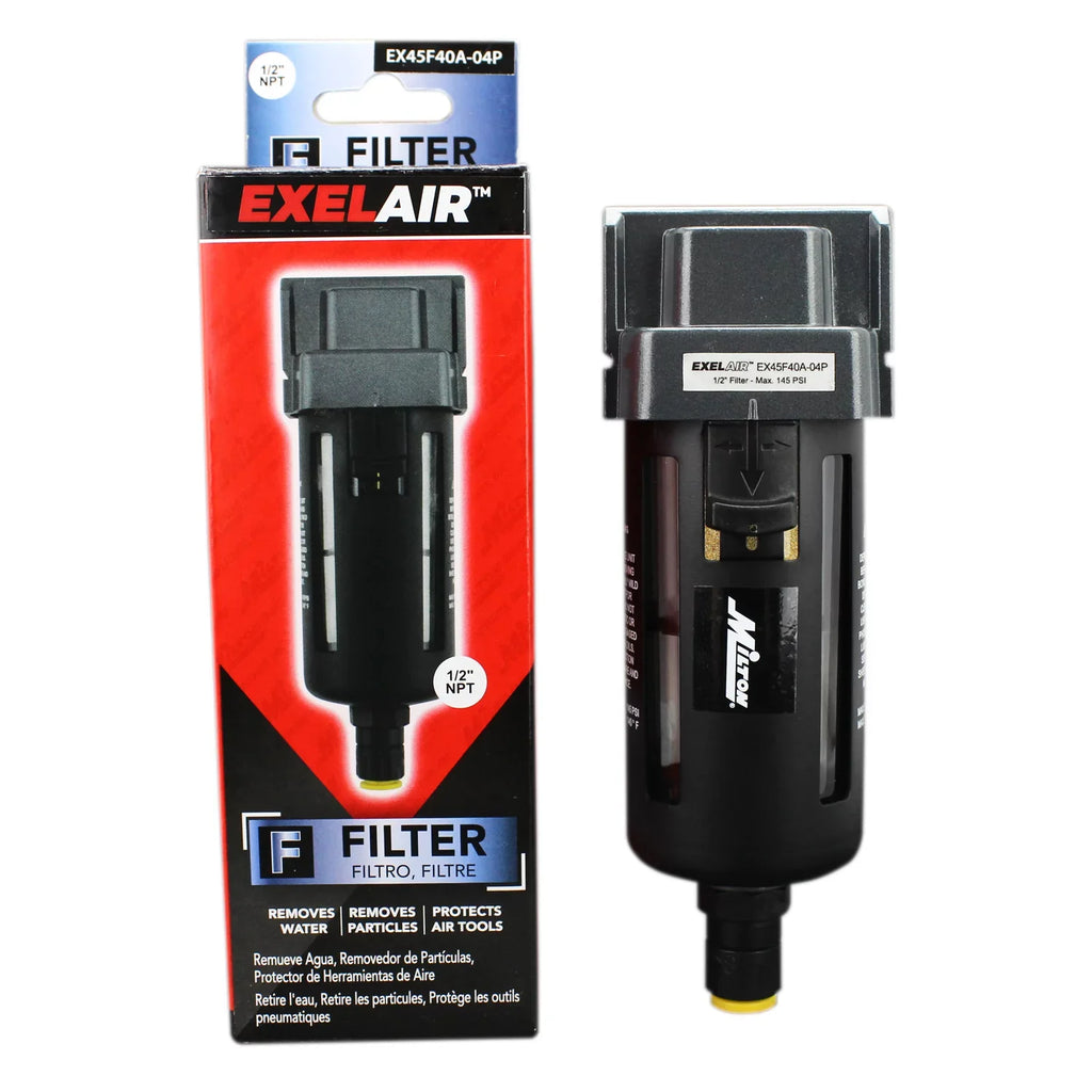 EXELAIR™ by Milton FRL Air Filter - 1/2" NPT - Polycarbonate Bowl, Automatic Float/Overnight (EX45F40A-04P)