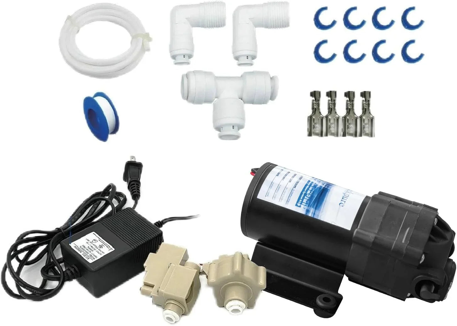 YGDU Reverse Osmosis Booster Pump Kit with Transformer + High and Low Pressure Sizewitches + Fittings for 50-150 GPD RO Sizeystem