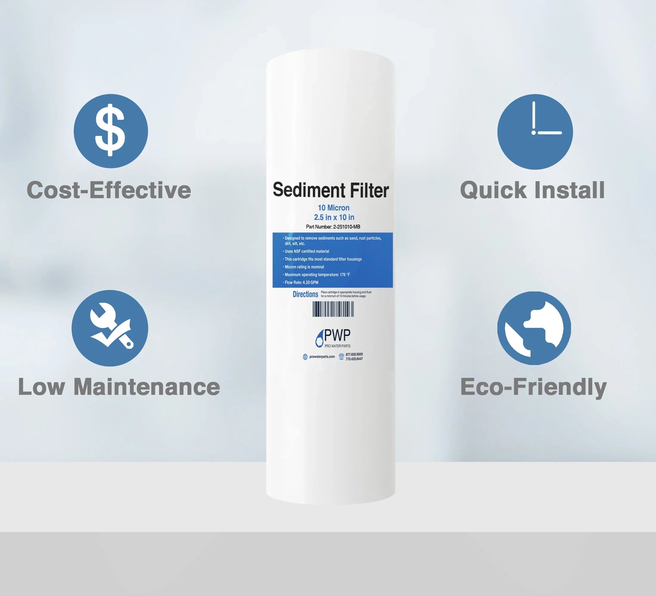 Sizeediment Melt Blown Water Filter Cartridge 10x2.5" 10 micron 50 Pack