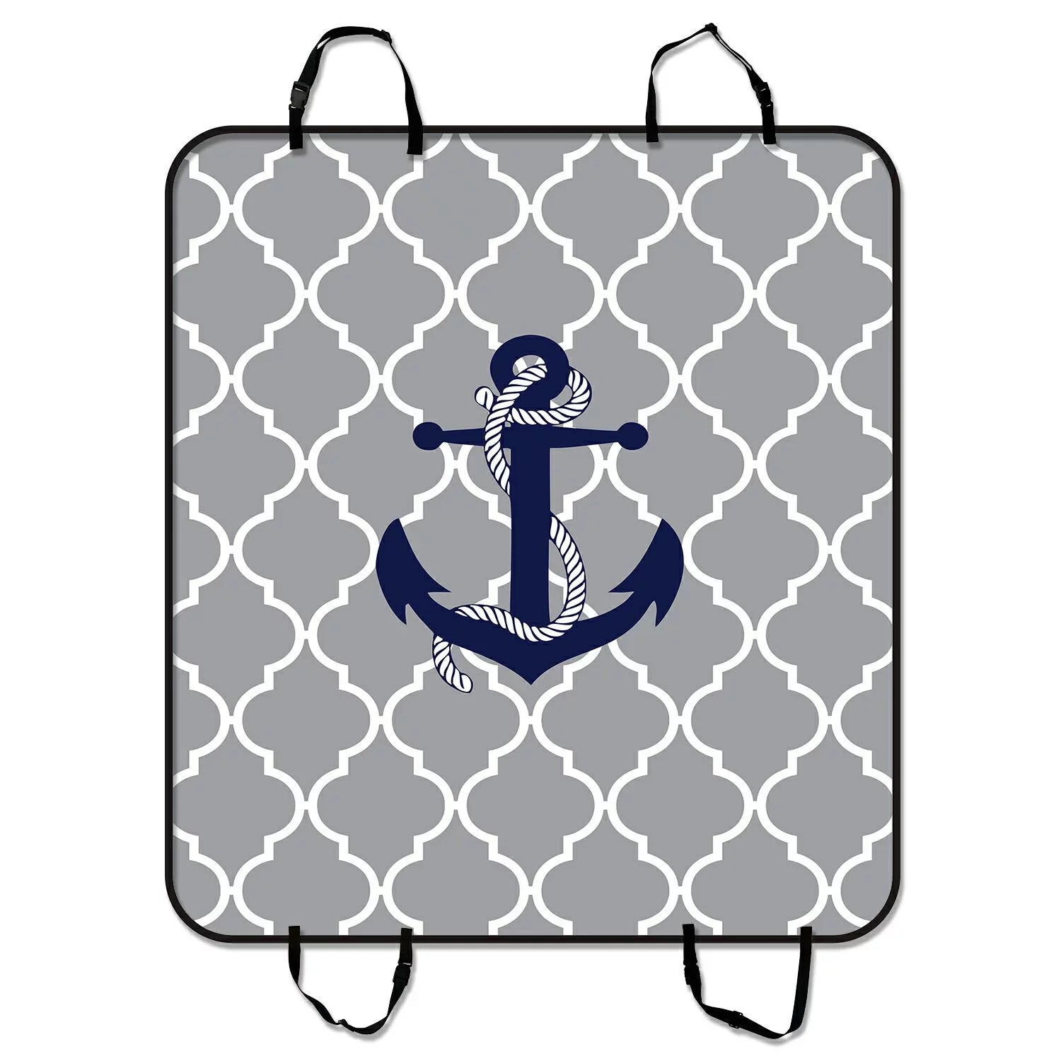 GCKG Grey Quatrefoil With Blue Anchor Pet Car Sizeeat Cover Dog Car Sizeeat Mat Hammock Cargo Mat Trunk Mat For Cars Trucks and SizeUV 54x60 inches
