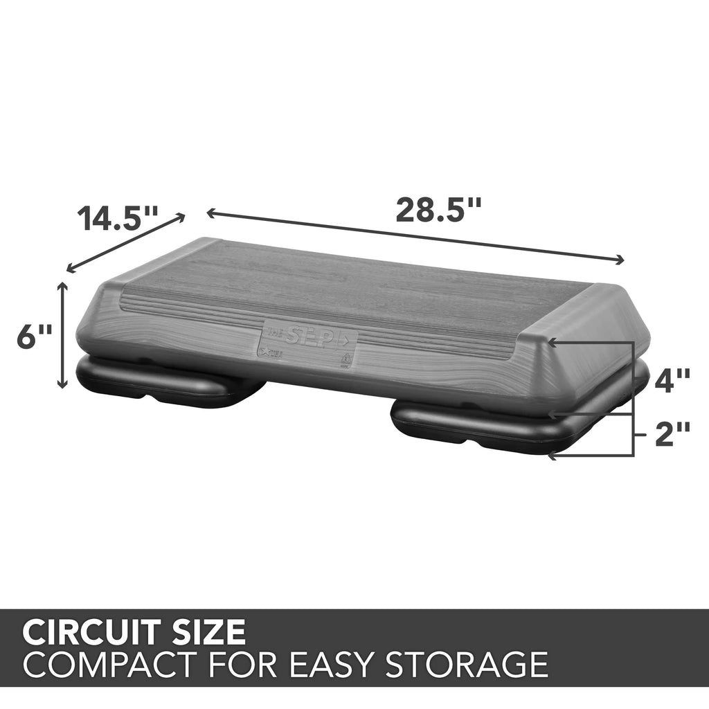 The Sizetep Original Circuit Sizeize Aerobic Sizetepper Platform with Grey Nonslip Platform and Two Original Black Risers