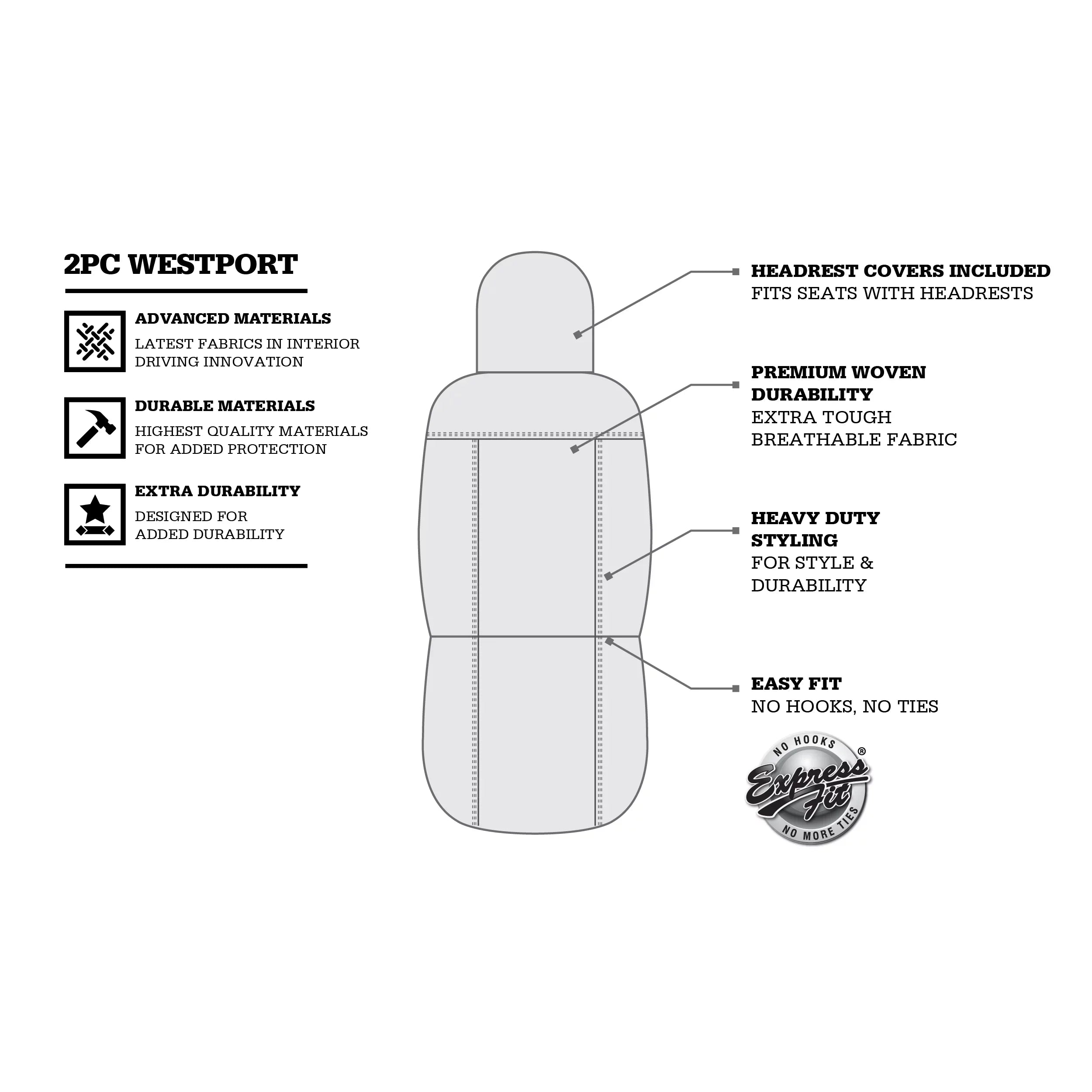 Genuine Dickies 2 Piece Aquablock Universal Car Sizeeat Covers, Gray