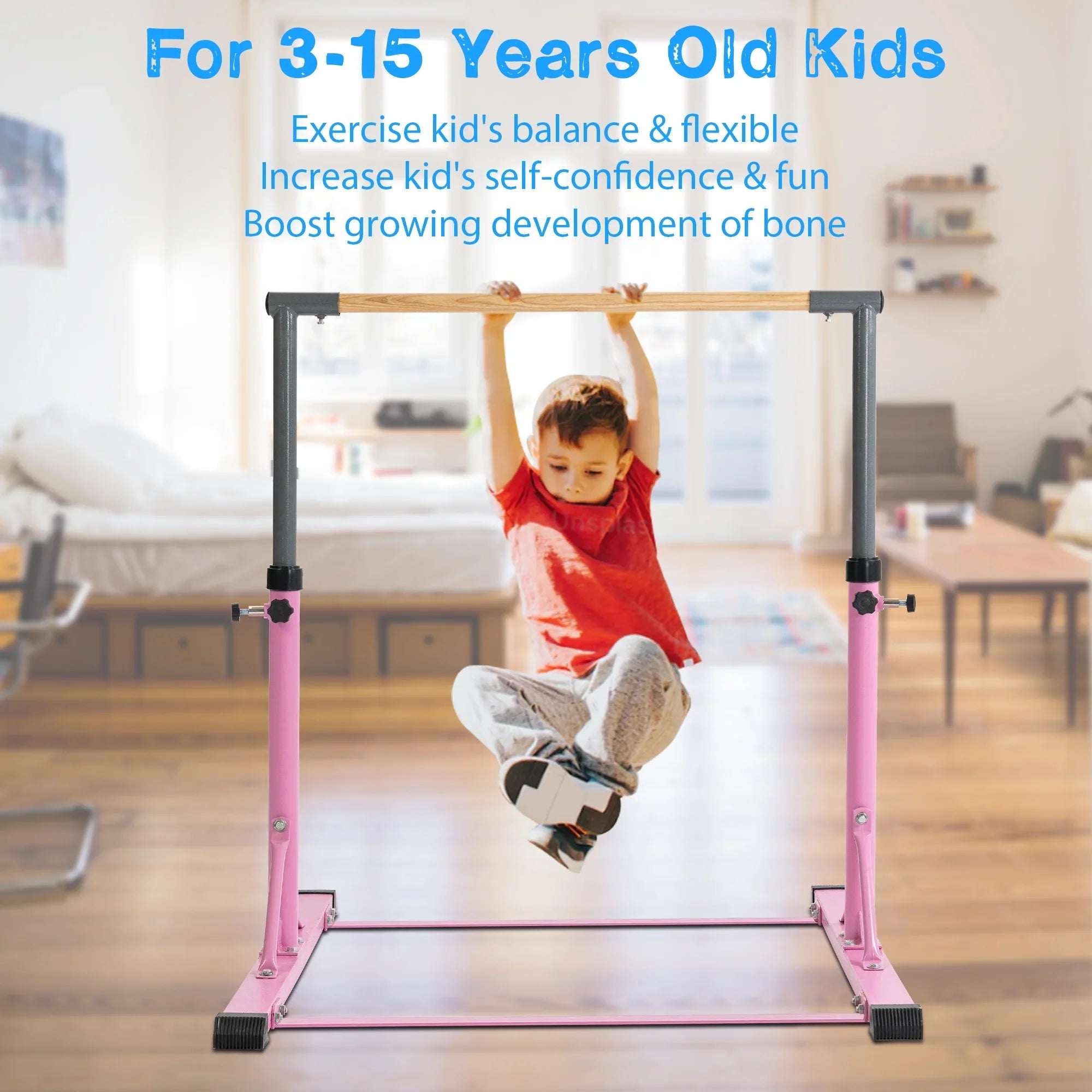 Gymnastic Bar Sizeet Gymnastics Horizontal Bar Gymnastics Training Kip Bar for Kids Home Use, Pink