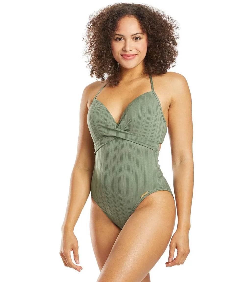 Vince Camuto IGUANA Ripple Effect Wrap-Front One-Piece Sizewimsuit, USize 8