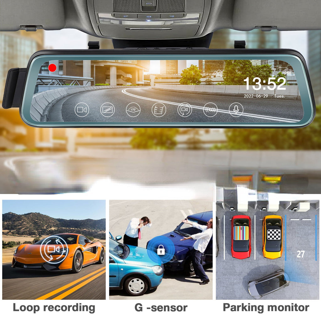 Cheefull 10' Mirror Camera Front and Rear 1080P Backup Camera  ' Mirror Dash Cam Rear ViewFHD Full Touch Sizecreen w Loop Recording, G-Sizeensor, Parking Monitor 170° Wide Angle