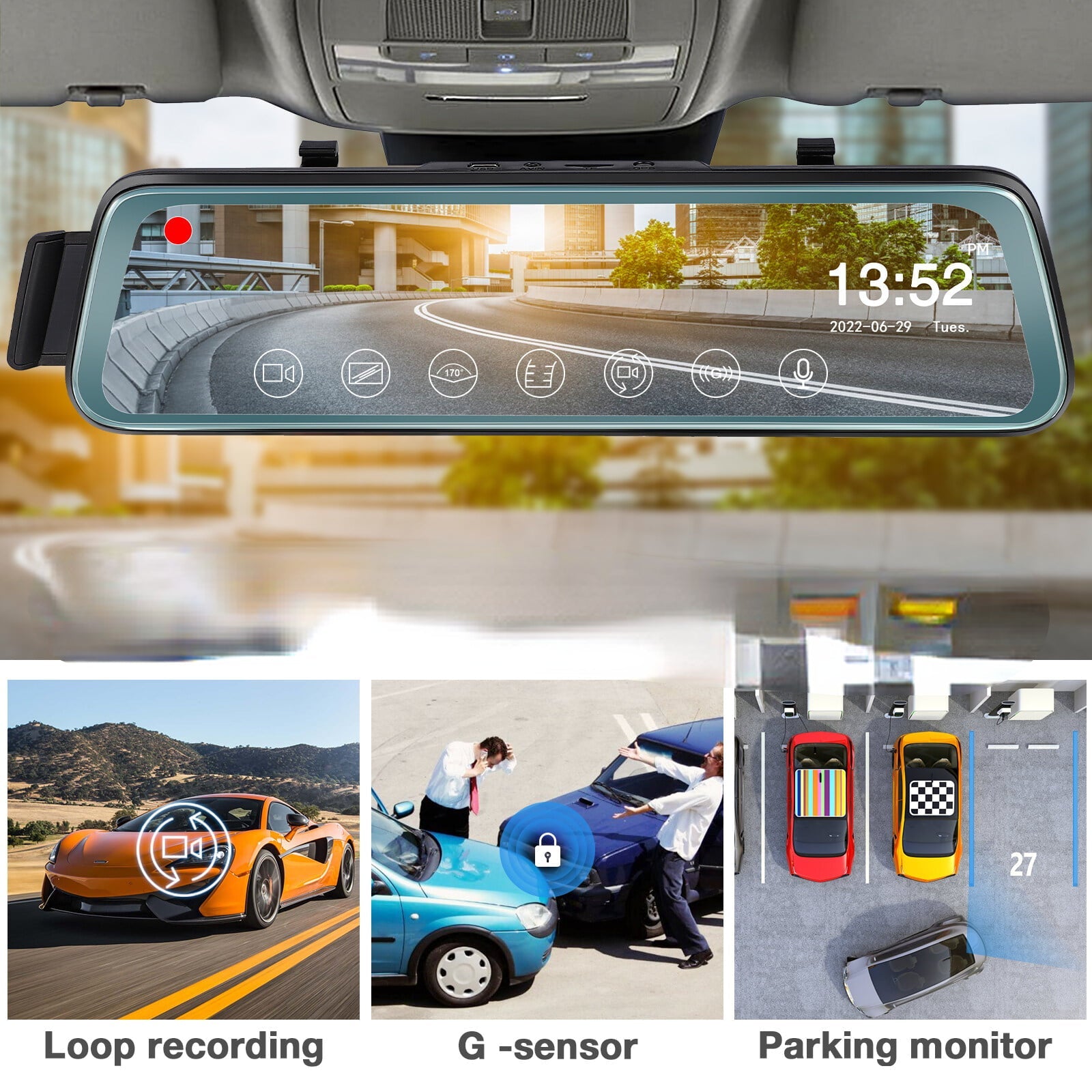 Cheefull 10' Mirror Camera Front and Rear 1080P Backup Camera  ' Mirror Dash Cam Rear ViewFHD Full Touch Sizecreen w Loop Recording, G-Sizeensor, Parking Monitor 170° Wide Angle