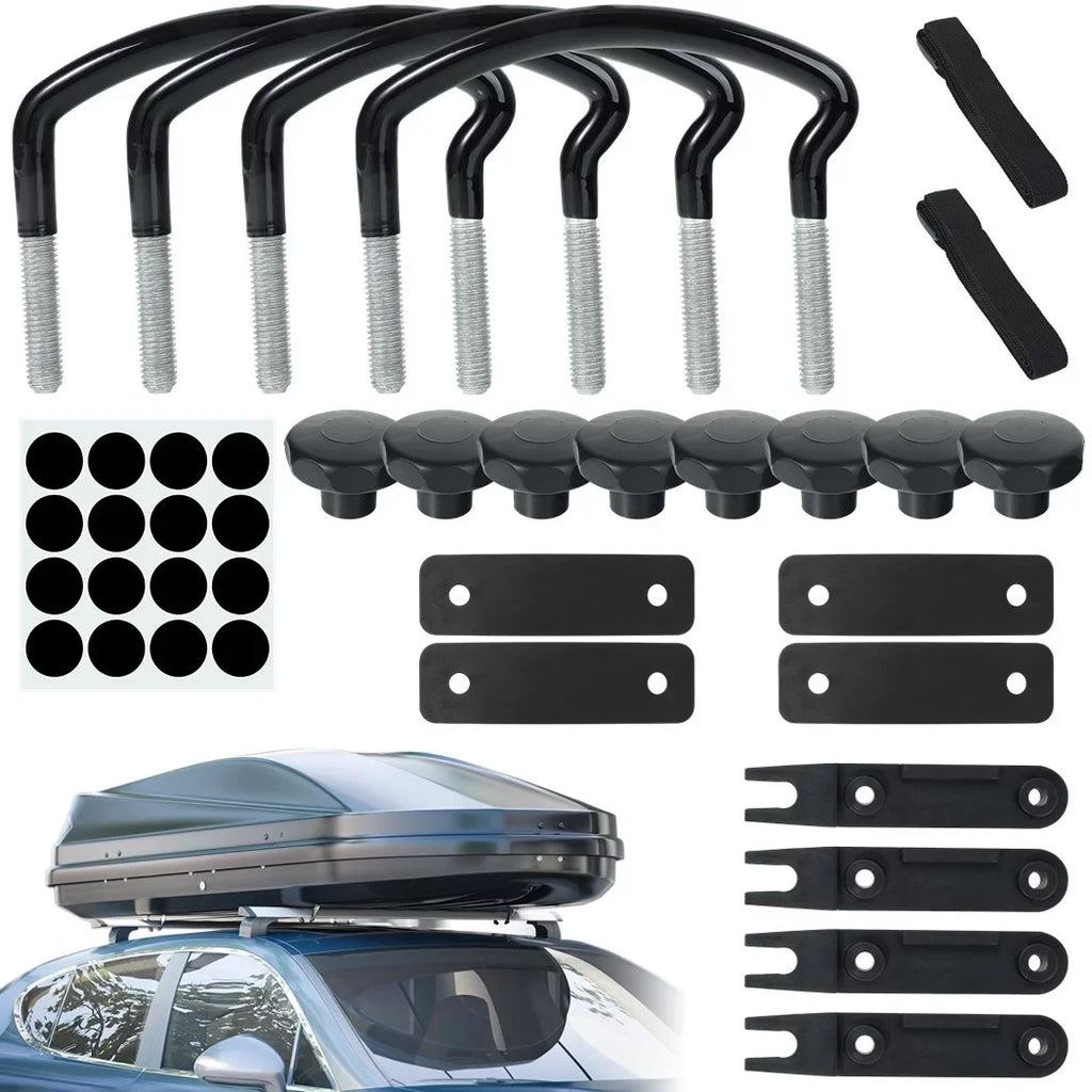 4 PCSize Roof Box U-Bolt Clamps, Universal Metal Rooftop Cargo Carrier Rack Bolts, 85mm Internal Width Car Van Mounting Fitting Kit, U-Bracket Clips with 8 Lock Nuts