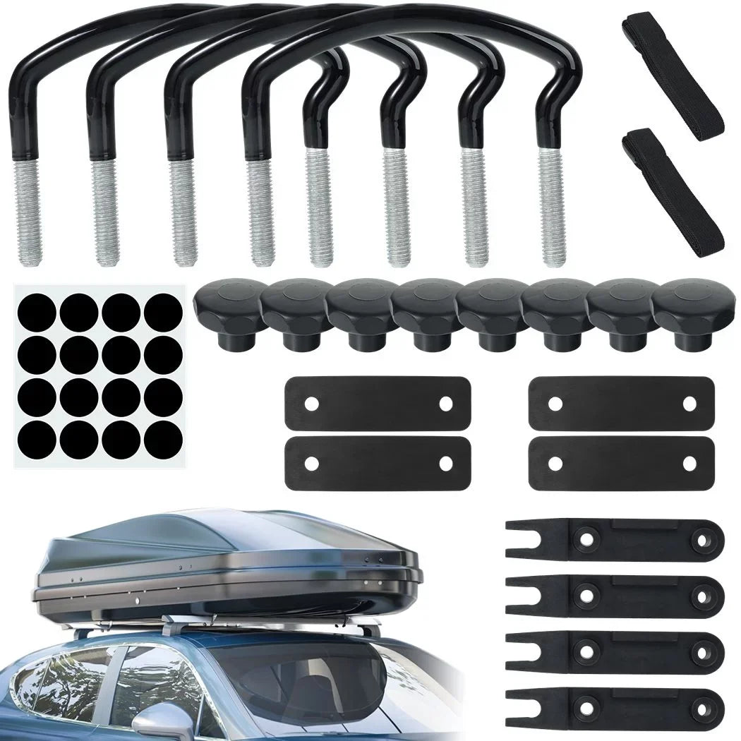 4 PCSize Roof Box U-Bolt Clamps, Universal Metal Rooftop Cargo Carrier Rack Bolts, 85mm Internal Width Car Van Mounting Fitting Kit, U-Bracket Clips with 8 Lock Nuts