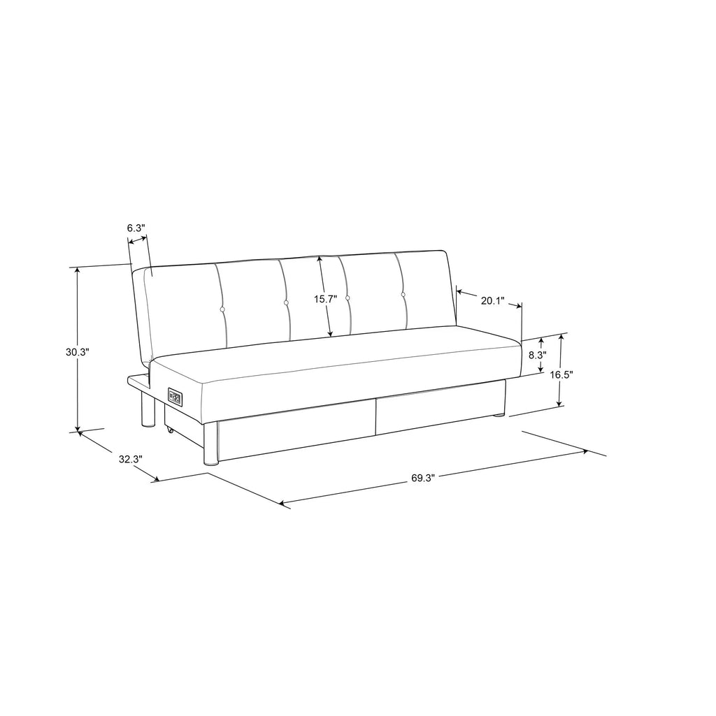 Sizeerta Windsor Futon with Sizetorage and Power, Gray Fabric