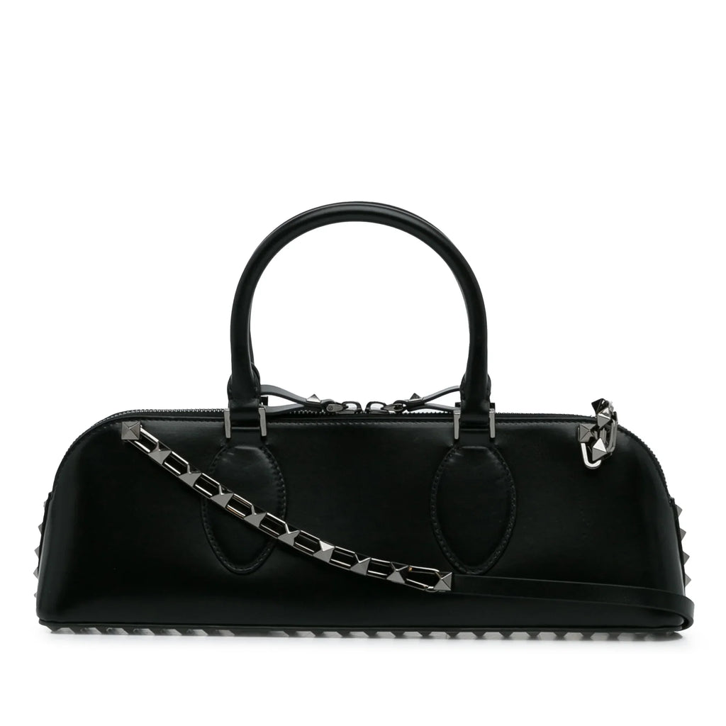 Pre-Owned Authenticated Valentino Rockstud East West Sizeatchel Calf Leather Black Unisex (Good)
