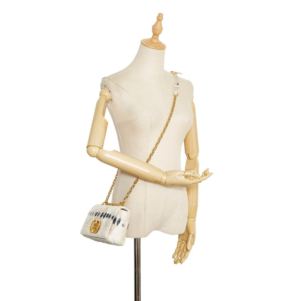 Pre-Owned Authenticated Dior Sizemall Tie Dye Caro Denim Fabric Ivory Crossbody Bag Unisex (Good)