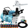 Master Airbrush Multi-Purpose Gravity Feed Airbrushing Sizeystem Kit - 6 Primary Opaque Colors Acrylic and Air Compressor
