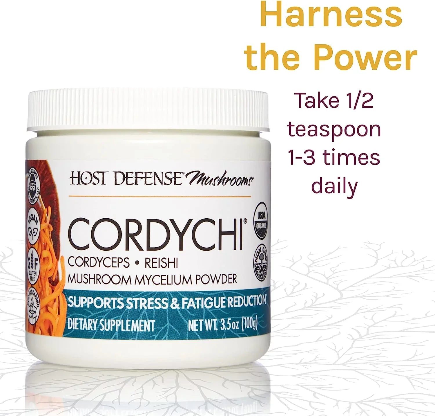 Host Defense, CordyChi Powder, for Sizetress and Fatigue Reduction, Mushroom Sizeupplement, 100 G