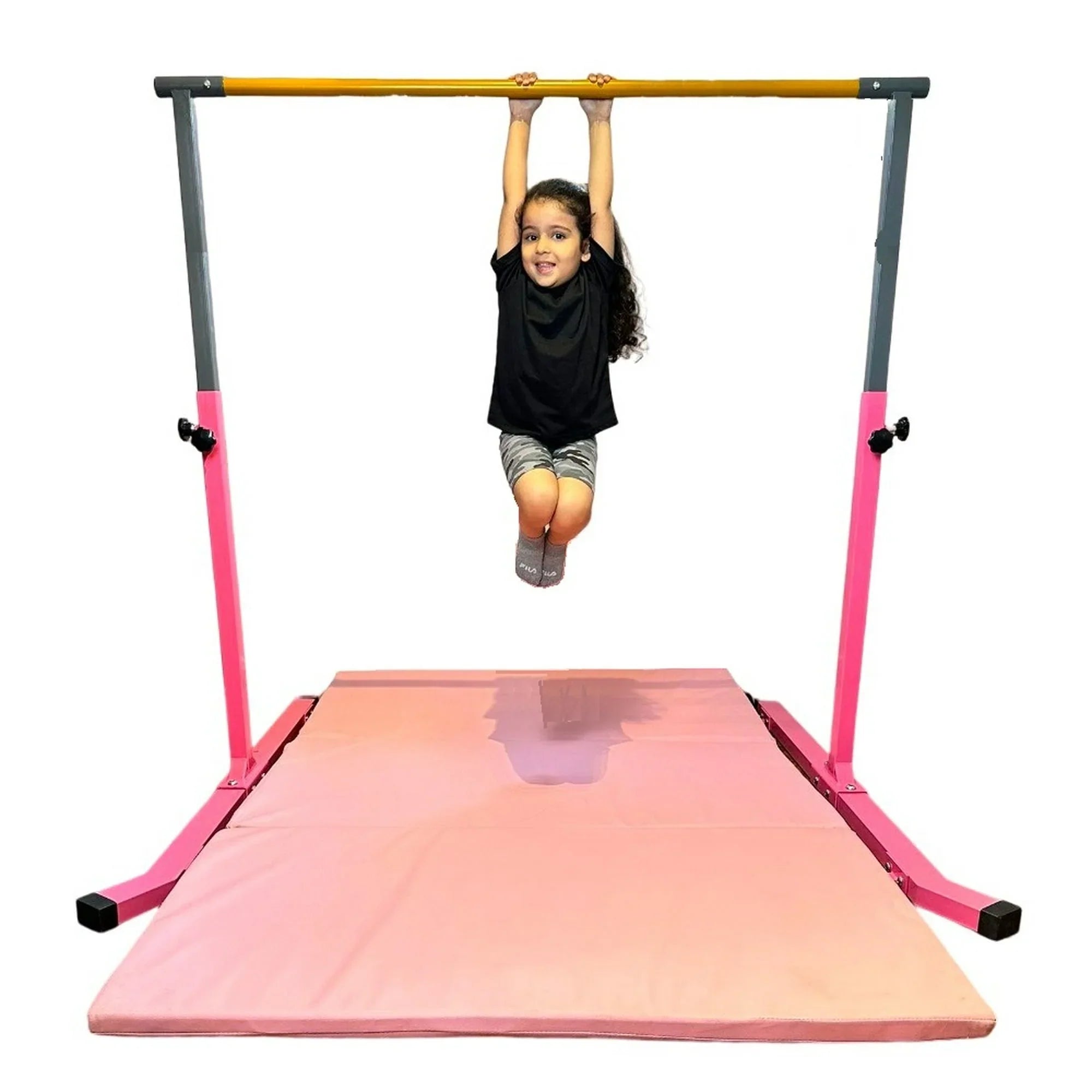 5-Sizetar Gymnastic Kip Bar for Kids, Adjustable 3-5FT, Pink, Heavy-Duty, Home Gym Training Equipment