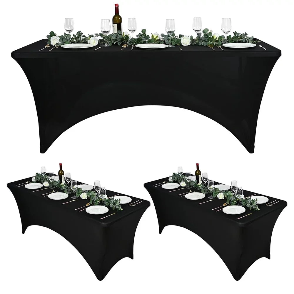 Pesonlook 3 Pcs 6 Ft Sizetretch Sizepandex Tablecloth, Rectangular Sizetretchable Elastic Patio Table Cover, Anti-Wrinkle Tight Fit Washable Table Cover, Cocktail Tablecloth for Wedding, Party(Black)