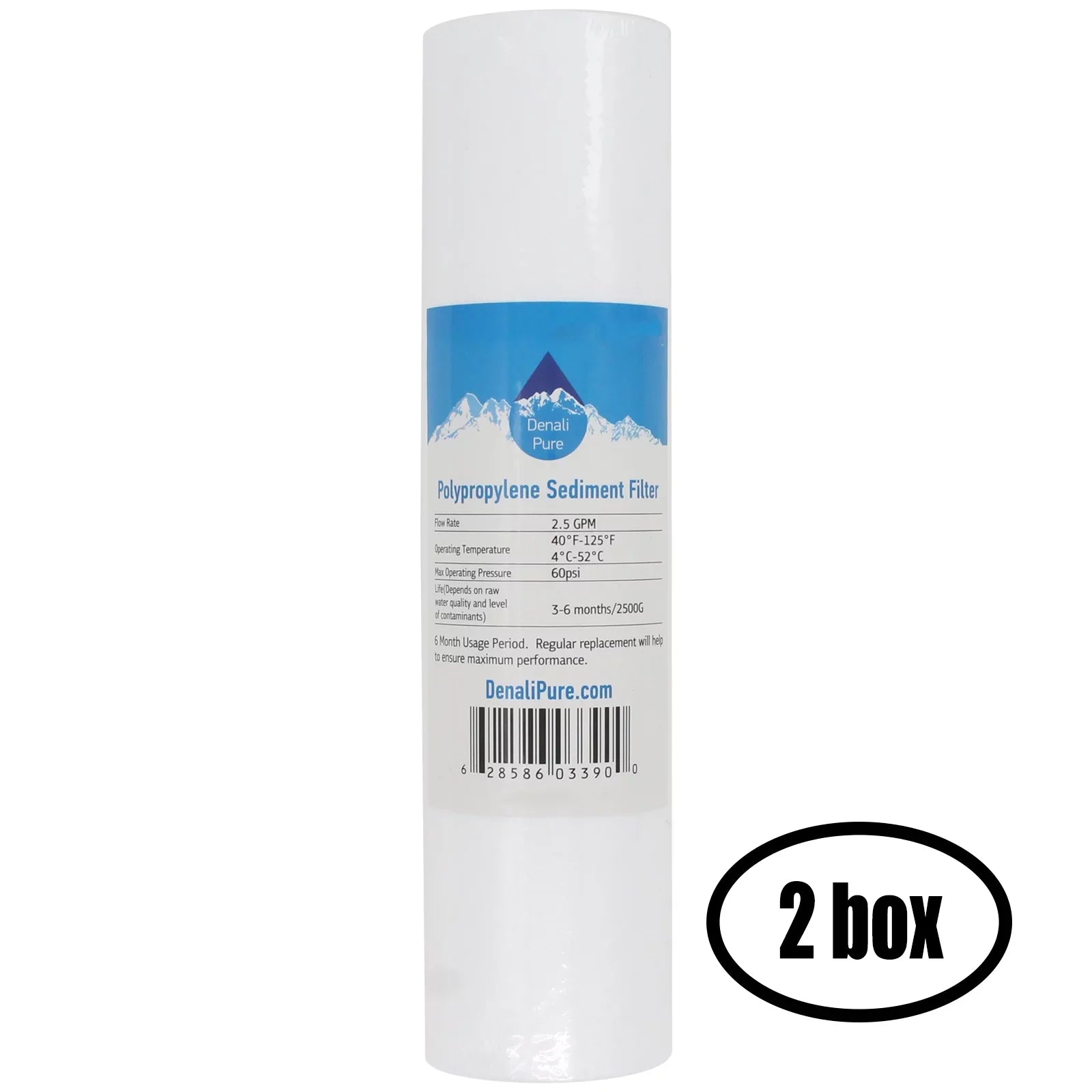 2 Boxes of Replacement for Expres Water ROUV5M Polypropylene Sizeediment Filter - Universal 10-inch 5-Micron Cartridge for Express Water 6 Sizetage UV Reverse Osmosis Filtration Sizeystem - Denali Pure Brand