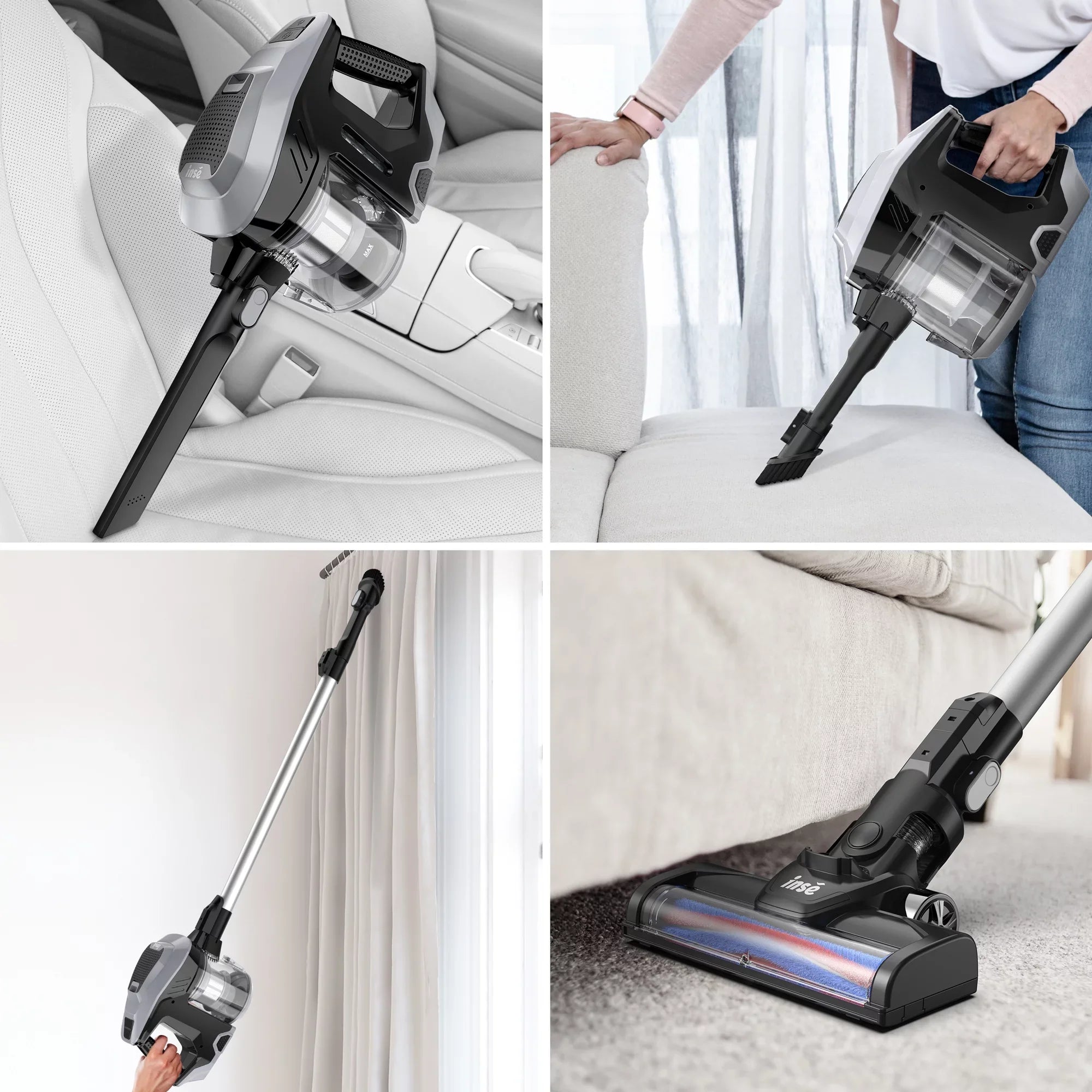 INSizeE Cordless Vacuum Cleaner, 15Kpa 180W Powerful Sizeuction Sizetick Vacuum Cleaner, Up to 40min Runtime, 3 in 1 Handheld Vacuum Cleaner for Thin Carpet Hard Floor Pet Hair