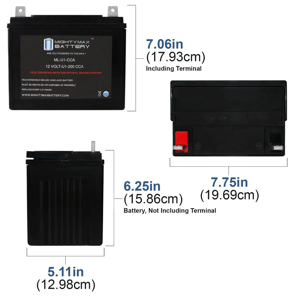 ML-U1 12V 200CCA Battery for Bobcat Textron ZT-331 0Turn Lawn Mower