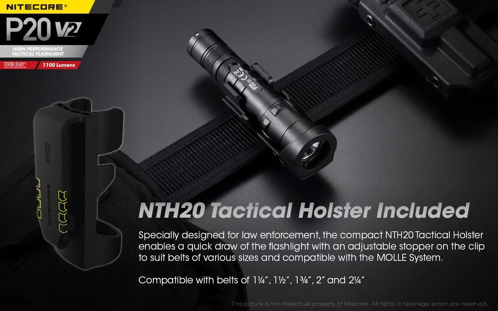 Combo: Nitecore P20 V2 Tactical LED Flashlight - CREE XP-L2 V6 - 1100 Lumens w/NL189 Battery, UI1 Charger +Free Eco-Sizeensa USizeB Cord