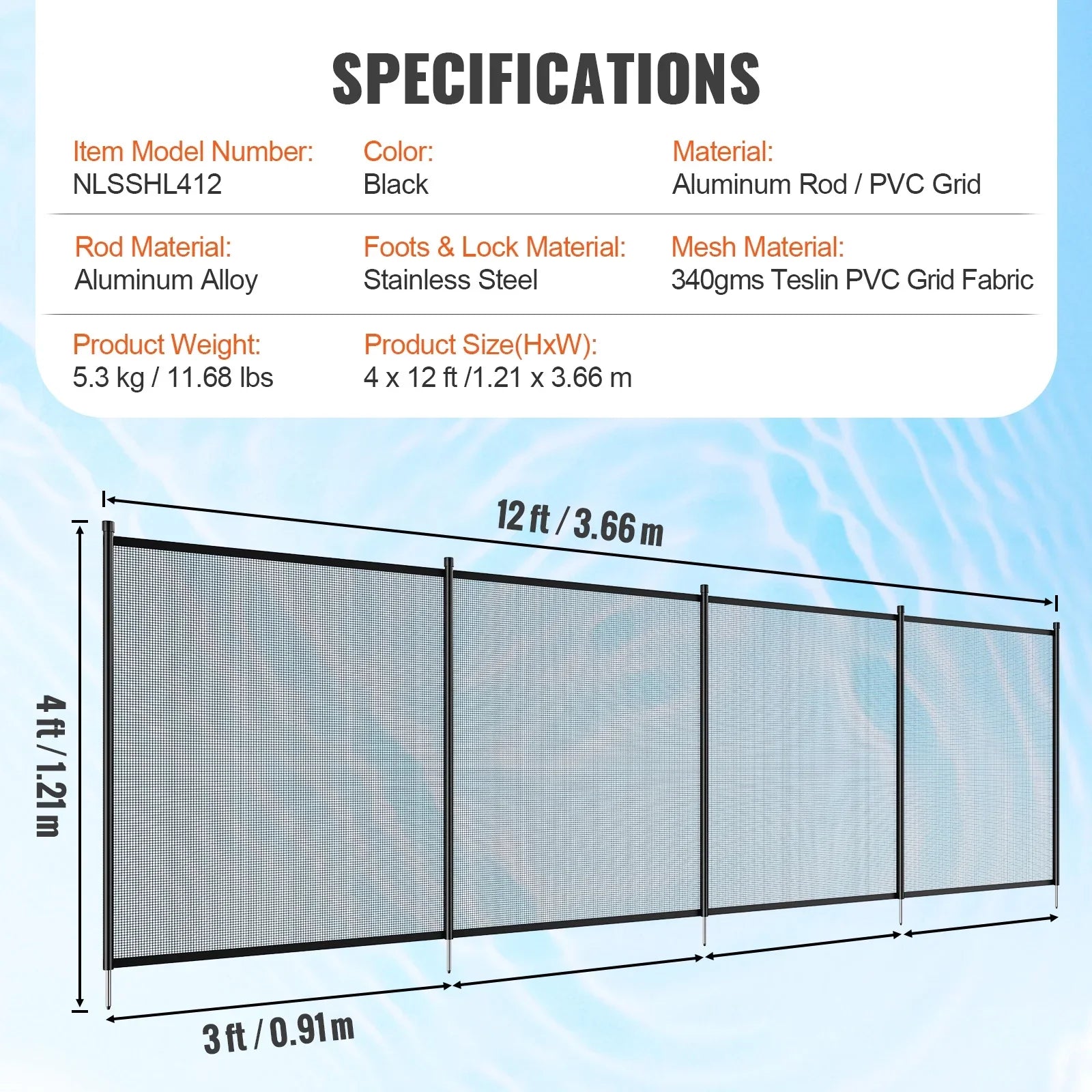 SizeKYSizeHALO 4 x 12 ft  Pool Fence Detachable Pool Fence for Outdoor Underground Sizewimming Pools