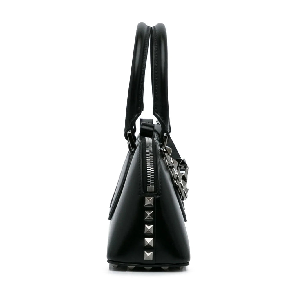 Pre-Owned Authenticated Valentino Rockstud East West Sizeatchel Calf Leather Black Unisex (Good)