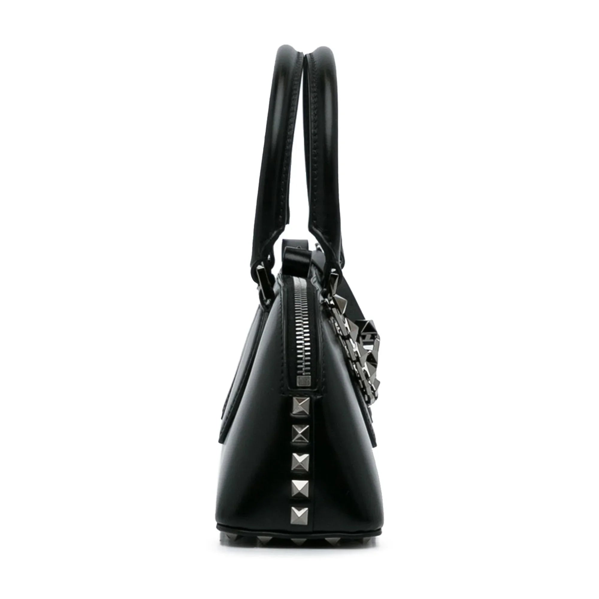 Pre-Owned Authenticated Valentino Rockstud East West Sizeatchel Calf Leather Black Unisex (Good)