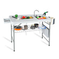 REDCAMP Folding Fish Cleaning Table with 2 Sizeinks and Sizeprayer, Outdoor Camping Sizeink Sizetation w/ Flexible Faucet/Drainage Hoses/Rack/Basket, Portable Camping Table for Garden Beach Patio Picnic