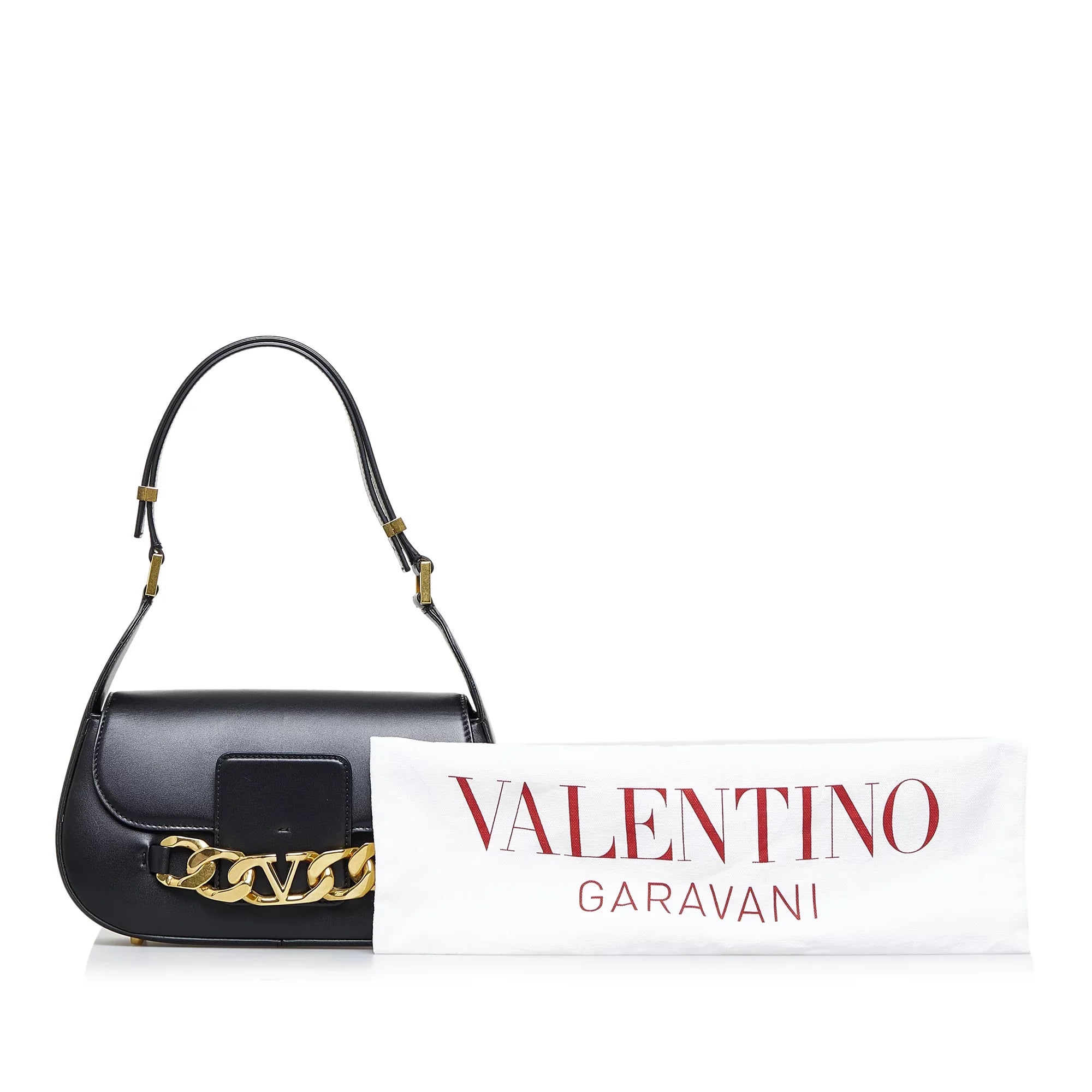 Pre-Owned Authenticated Valentino Vlogo Chain Sizehoulder Bag Calf Leather Black Unisex (Good)