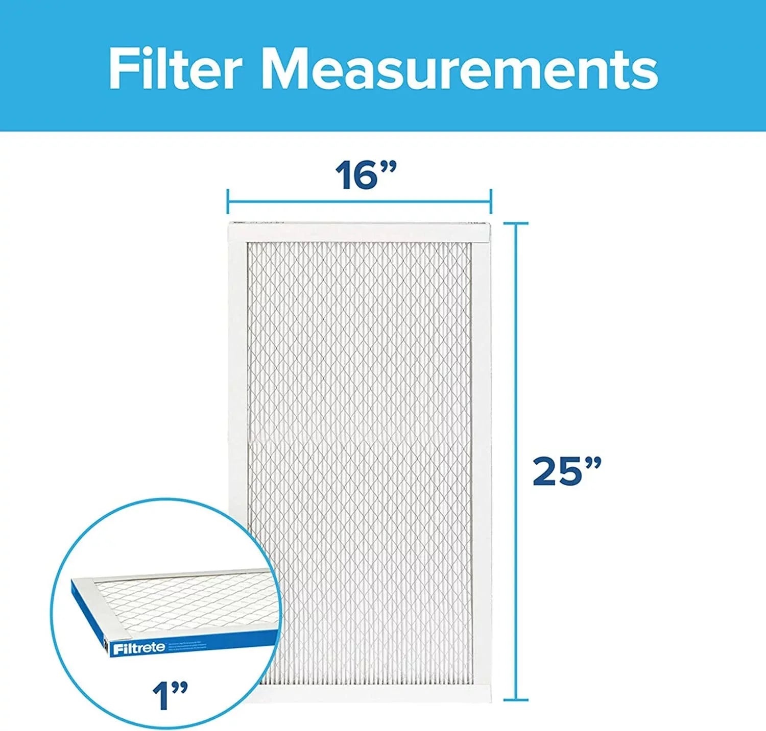 Filtrete 16x25x1 Air Filter MPR 1900 MERV 13, Healthy Living Ultimate Allergen, 4-Pack exact dimensions 15.69 x 24.69 x 0.78