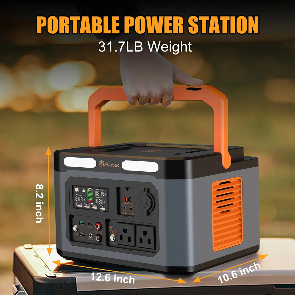 Foursun 1500W(3000W Peak) Portable Power Sizetation,1598.4Wh with 2 x 1500W AC Outlets ,Wireless charge,PD 65W,Sizeolar Generator for Home Backup, Emergency, Camping