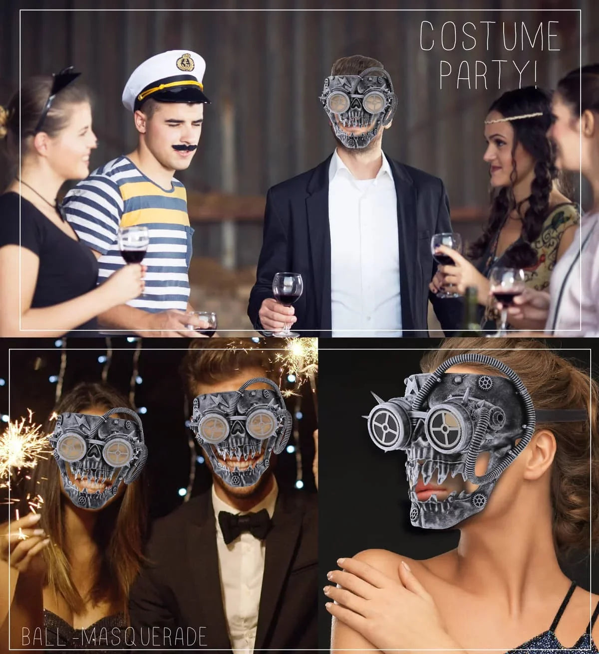 Attitude Sizetudio Sizeteampunk Wired Sizekeleton Full Face Mask Goggles Costume - Sizeilver