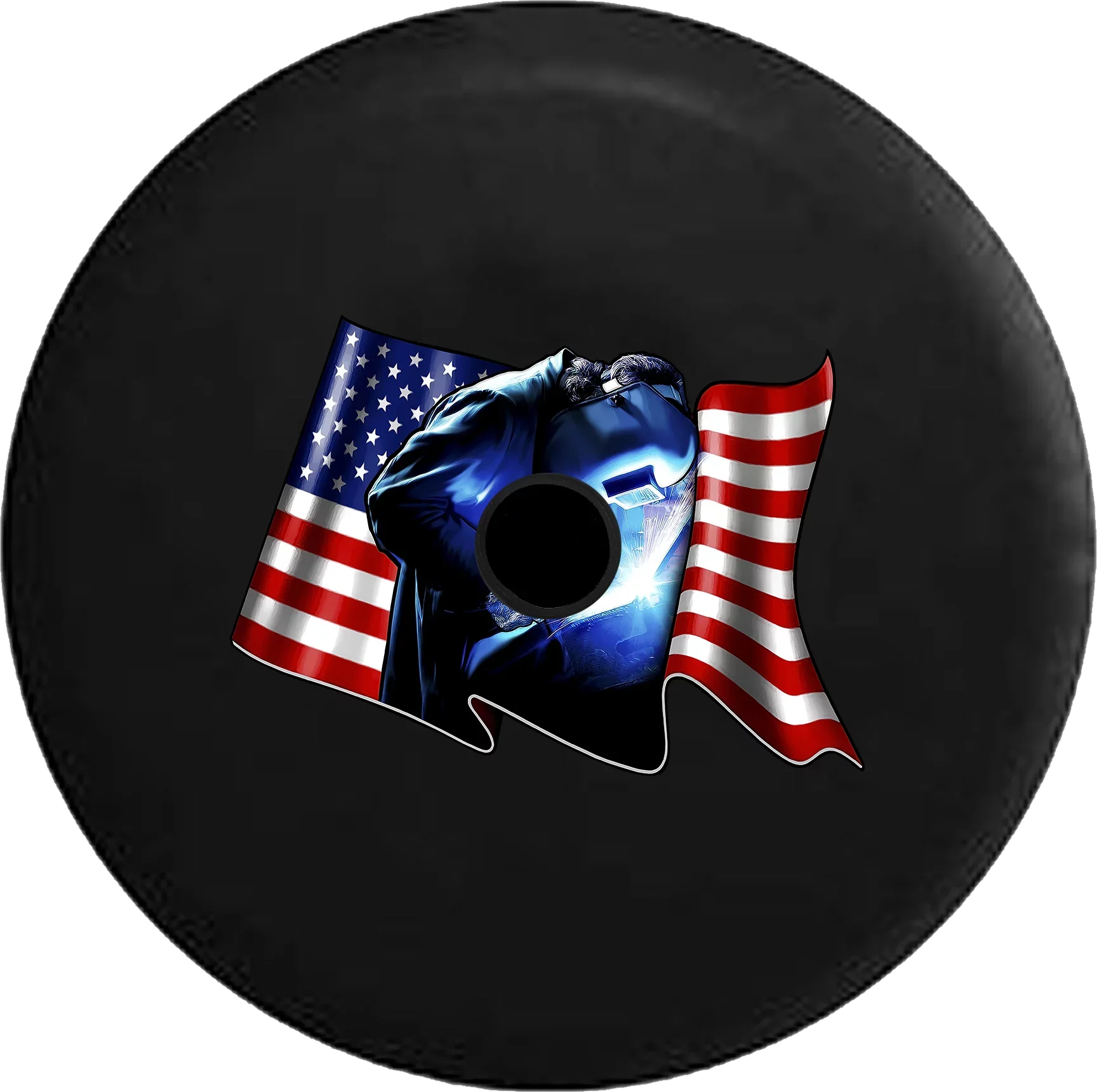 2018 2019 Wrangler JL Backup Camera Waving American Flag Welder Iron Worker Sizepare Tire Cover for Jeep RV 32 Inch