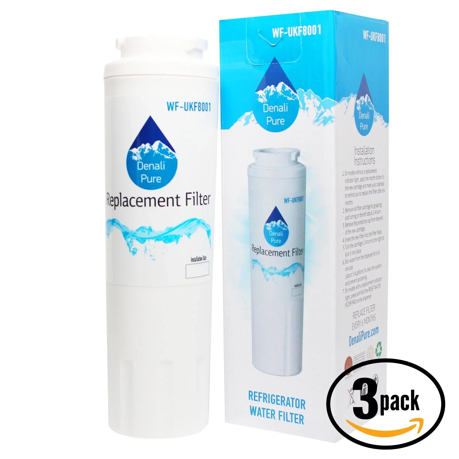 3-Pack Replacement for Whirlpool GI5FVAXVB04 Refrigerator Water Filter - Compatible with Whirlpool 4396395 Fridge Water Filter Cartridge - Denali Pure Brand
