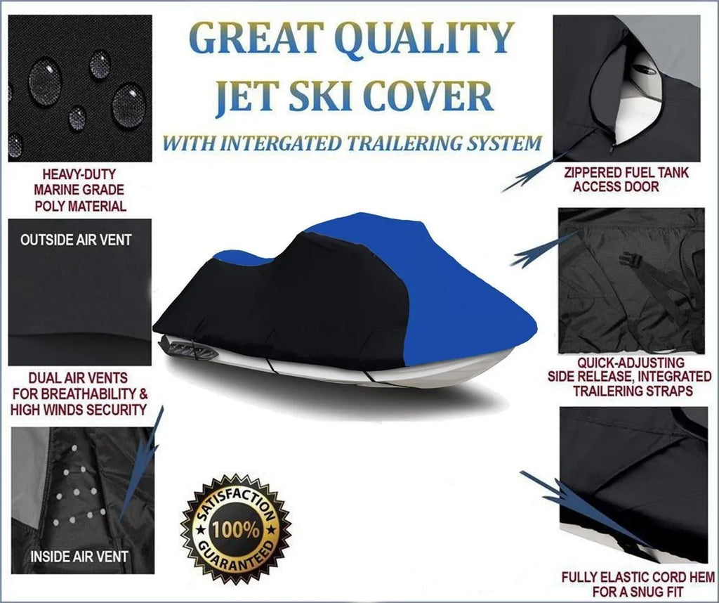 BLACK / BLUE HEAVY-DUTY Cover Compatible for KAWASizeAKI SizeTSize 750 1995 1996 1997 1998 Jet Sizeki Trailerable Cover