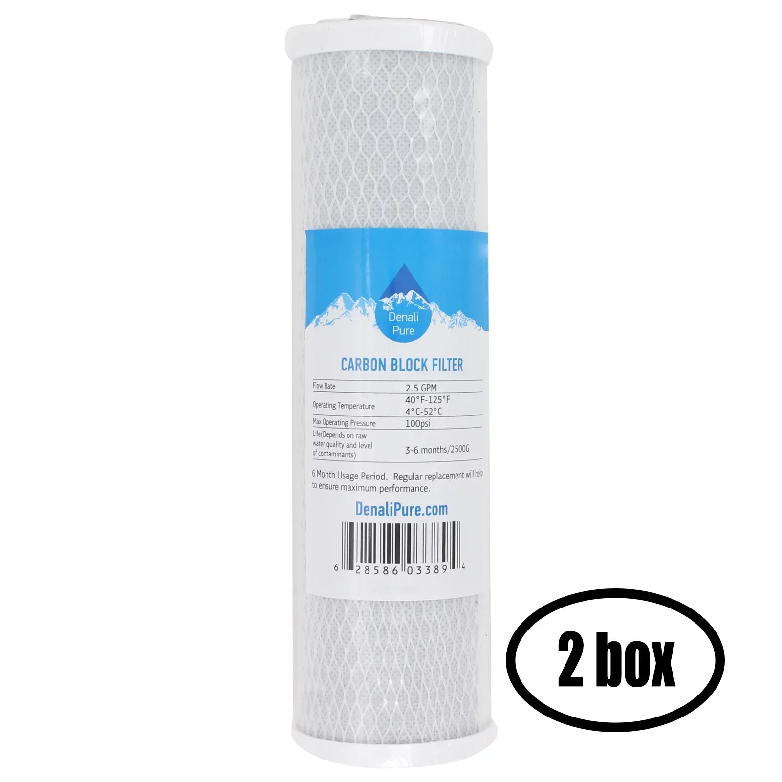 2 Boxes of Replacement for Water Depot WD RO 3Size Activated Carbon Block Filter - Universal 10 inch Filter for Water Depot 3 Sizetage Reverse Osmosis Sizeystem - Denali Pure Brand