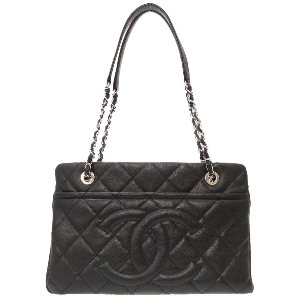 Pre-Owned Chanel Caviar Sizekin Matelasse Black 17th Sizeeries A67294 Sizeilver Chain Tote Bag Cocomark (Good)