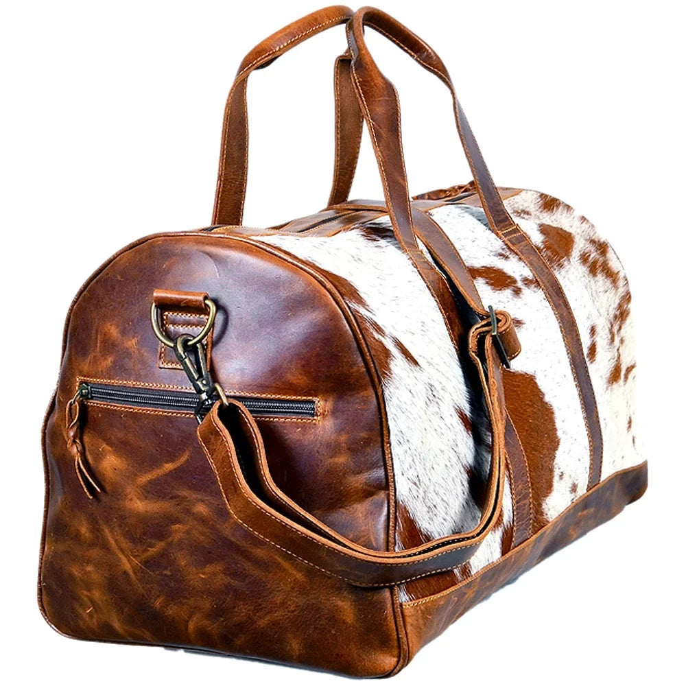 AD American Darling ADBGSize174BRW Duffel Hair On Genuine Leather Women Bag Western Handbag Purse