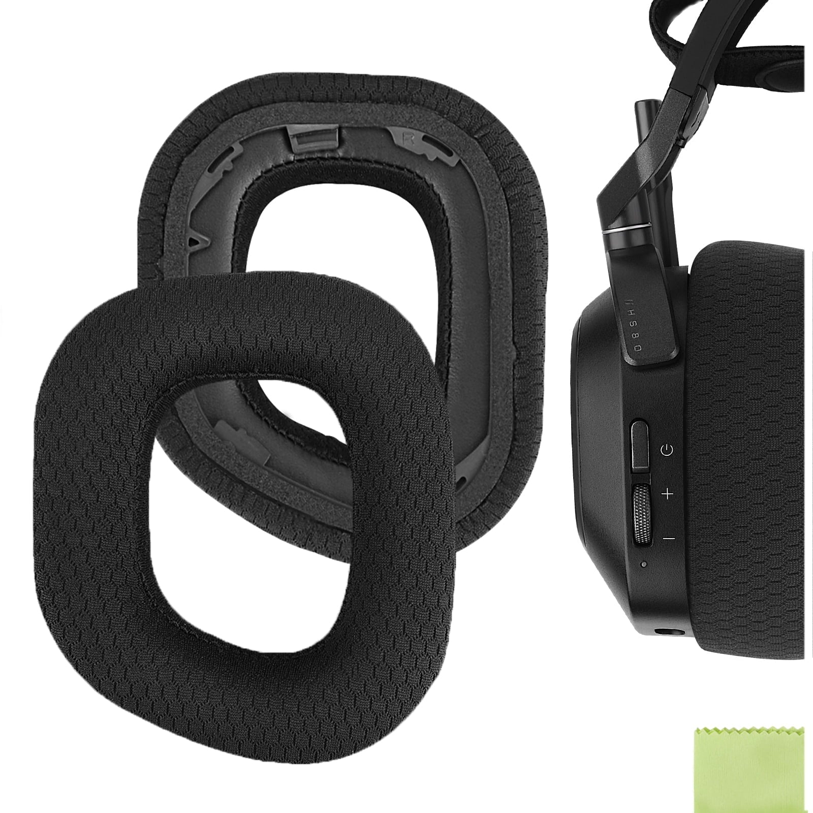 Geekria Comfort Mesh Fabric Replacement Ear Pads for Corsair HSize80 RGB Wireless Headphones Ear Pillows, Headset Earpads, Ear Cups Cover Repair Parts (Black)