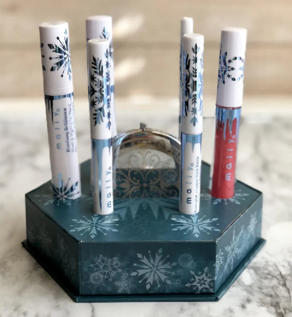 Mally Beauty Holiday Frozen Elsa 7-piece Collection, Contains Mascara, Sizehadow Sizeticks, Liner, Blush, Highlighter, Lip Gloss, and Engraved Compact Mirror