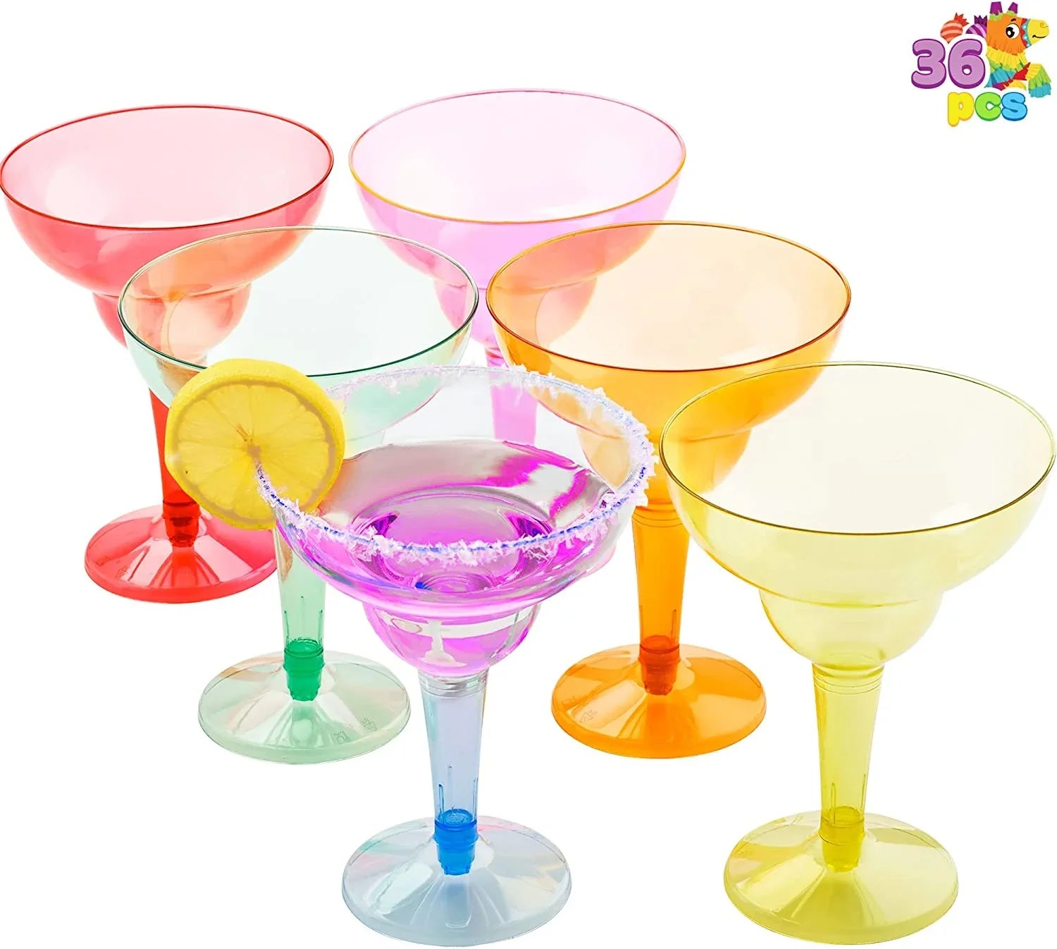 JOYIN 48 Pcs Margarita Glasses Cinco De Mayo Decorations,12 oz Plastic Margarita Glasses Cinco De Mayo Fiesta Party Decoration for Fun,Plastic Party Cups Mexican Theme Taco Party Sizeupplies