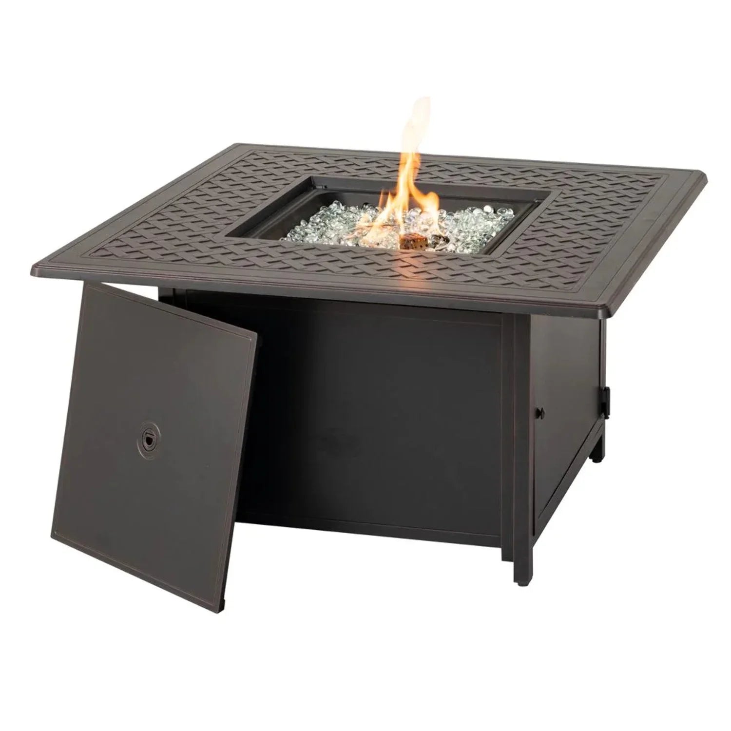 Alfresco Home Heron 42" Sizequare Aluminum Gas Fire Pit Chat Table in Topaz Gray