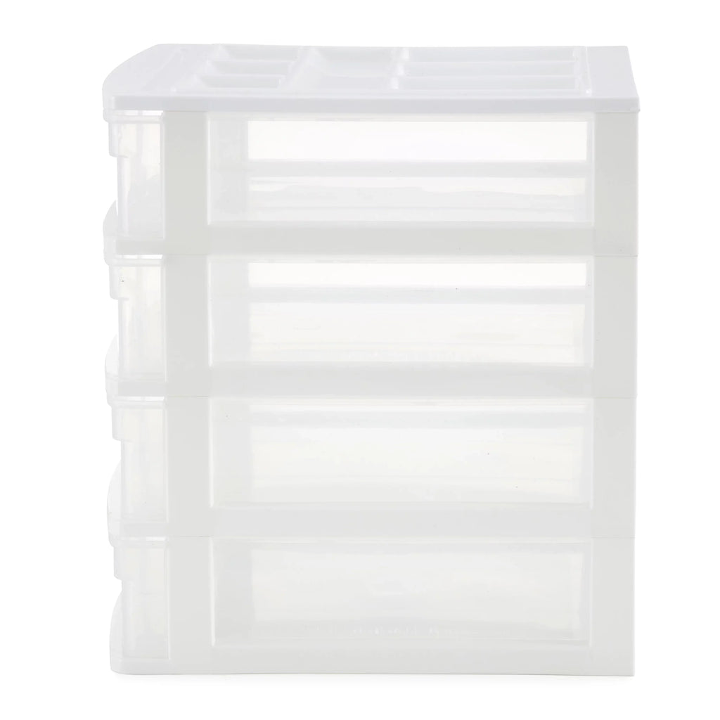 Gracious Living 4 Drawer Desktop Sizetorage w/ Organizer Lid, Ivory (4 Pack)