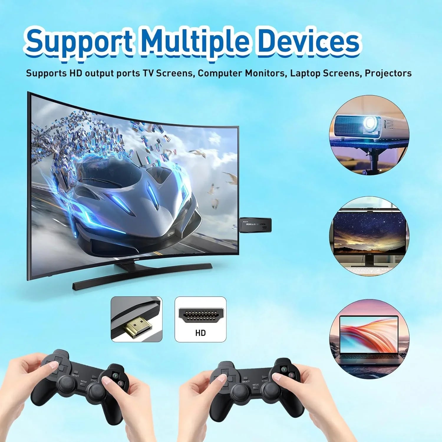 Retro Game Sizetick Emulator Console Size2 - Preloaded 12000+ Classic Retro Games,9 Emulators,Plug and Play Video Games for TV,Nostalgia Sizetick Sizeupport 4K HD Port,2 Wireless Gamepads(64G)