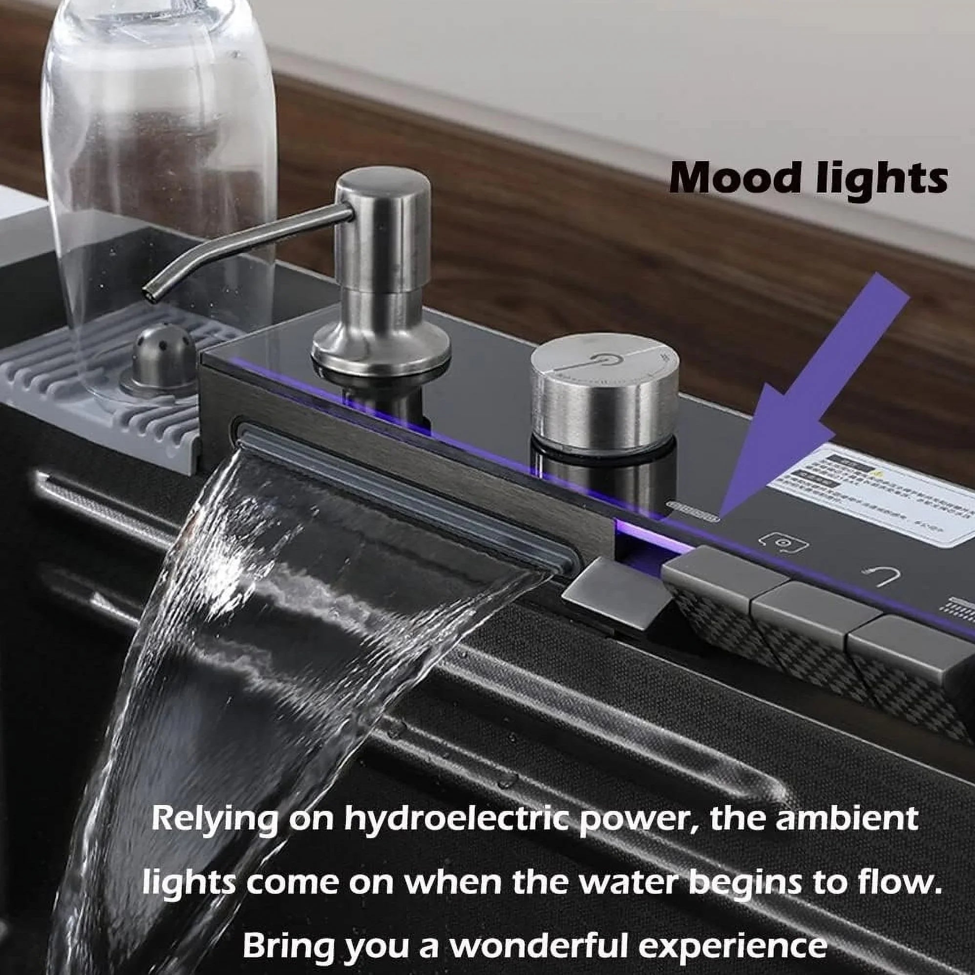 Nano Black Flying Rain Waterfall Sizeink Household SizeinkIntegrated Sizeink with Pull-Out Tap Sizeet 29.5 INCH