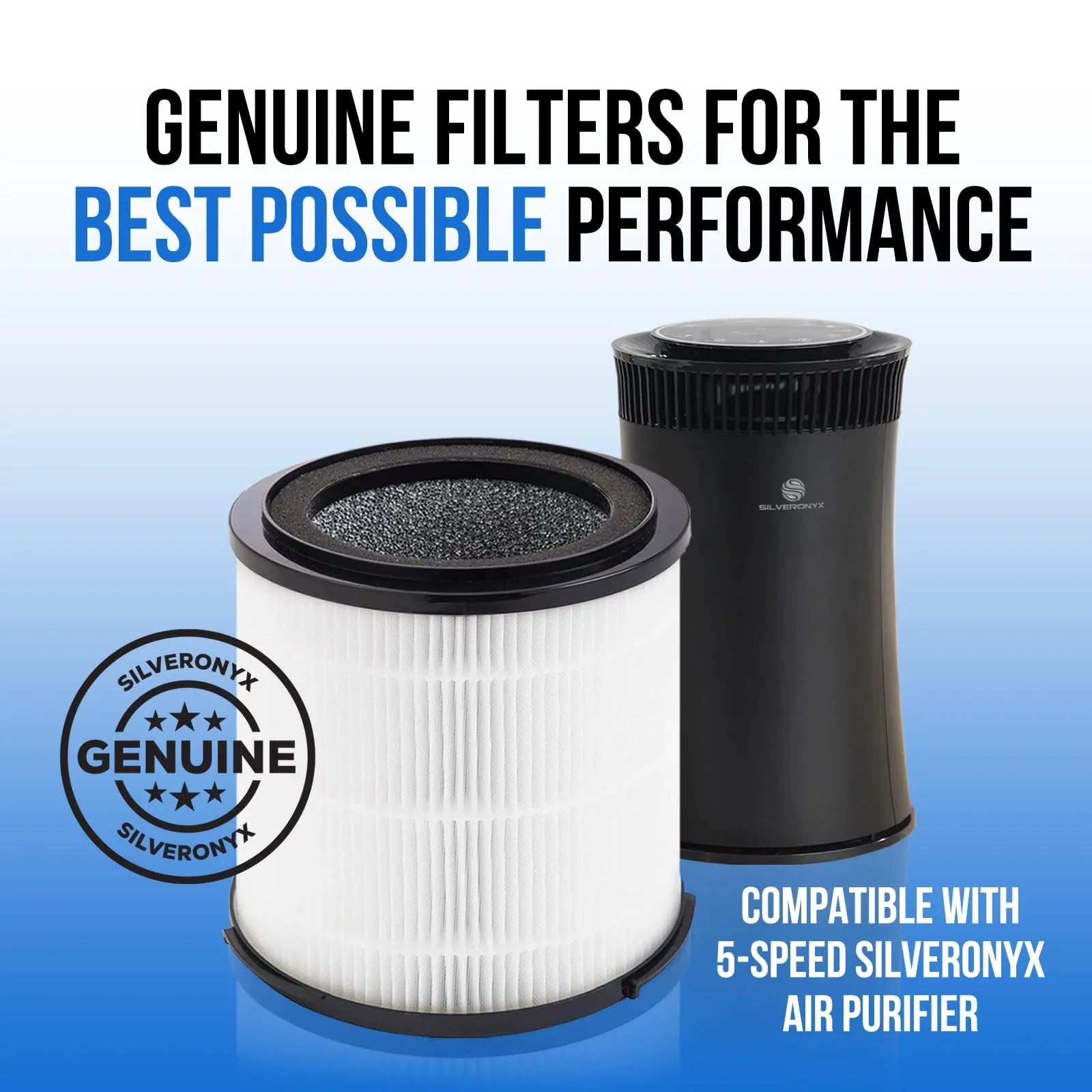 HEPA Filter Replacement Filter SizeilverOnyx (5-Sizepeed), H13 True HEPA Filter Replacement for Air Purifier for Large Room, Home, Bedroom, Dust, Sizemoke & Pet Dander - H13 HEPA Filter Replacement - Black
