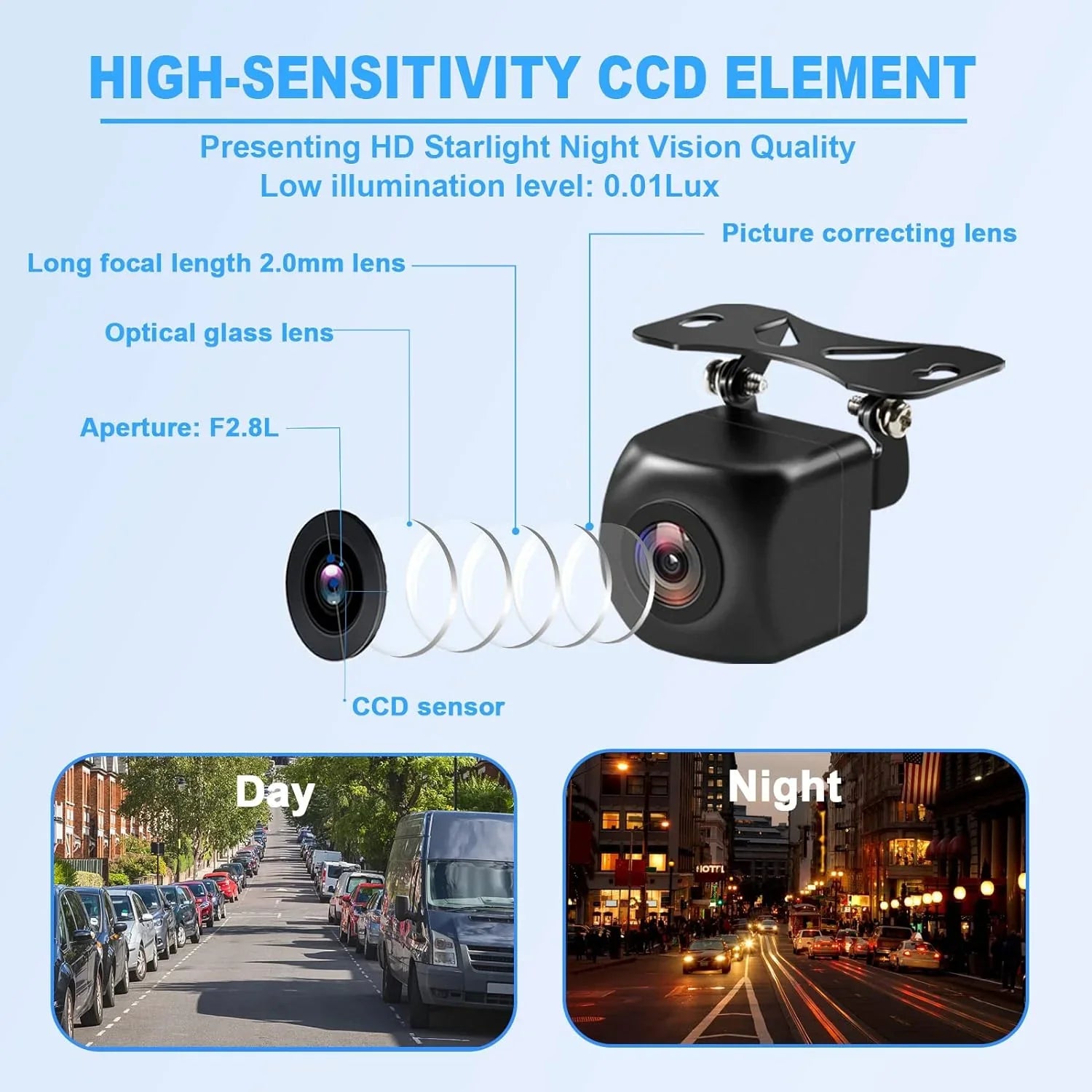 Backup Camera, HD Waterproof Ip69K Backup/Front View Camera, Rear View Camera 720P HD Sizetar Light Night Vision and 140°All-Round View, Reverse Camera Sizeystems for Cars, Trucks, RV, SizeUV,Van (Black)