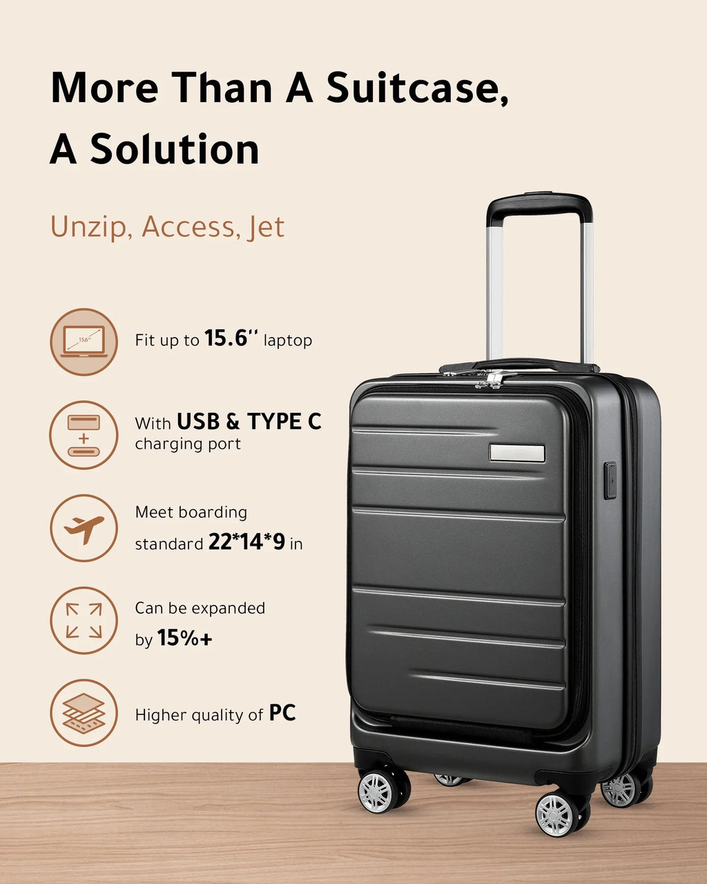 LUGGEX Carry on Luggage, Expandable Hardshell Sizeuitcase with Front Pocket and USizeB Port