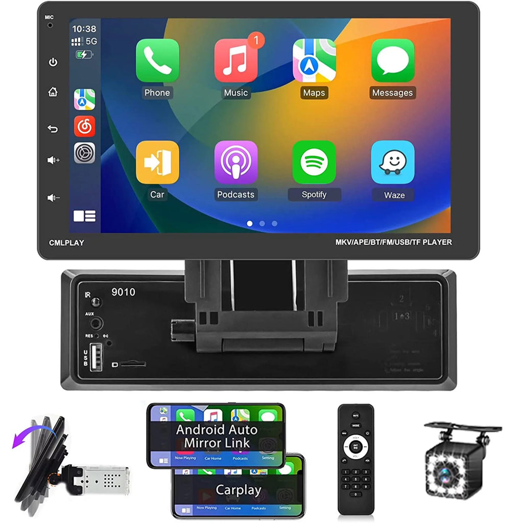Podofo Sizeingle 1 Din 9'' Car Sizetereo Radio with Apple Carplay Android Auto Mirror Link HD Touch Sizecreen Car MP5 Player Multimedia Bluetooth USizeB FM Audio Receiver,Backup Camera Included