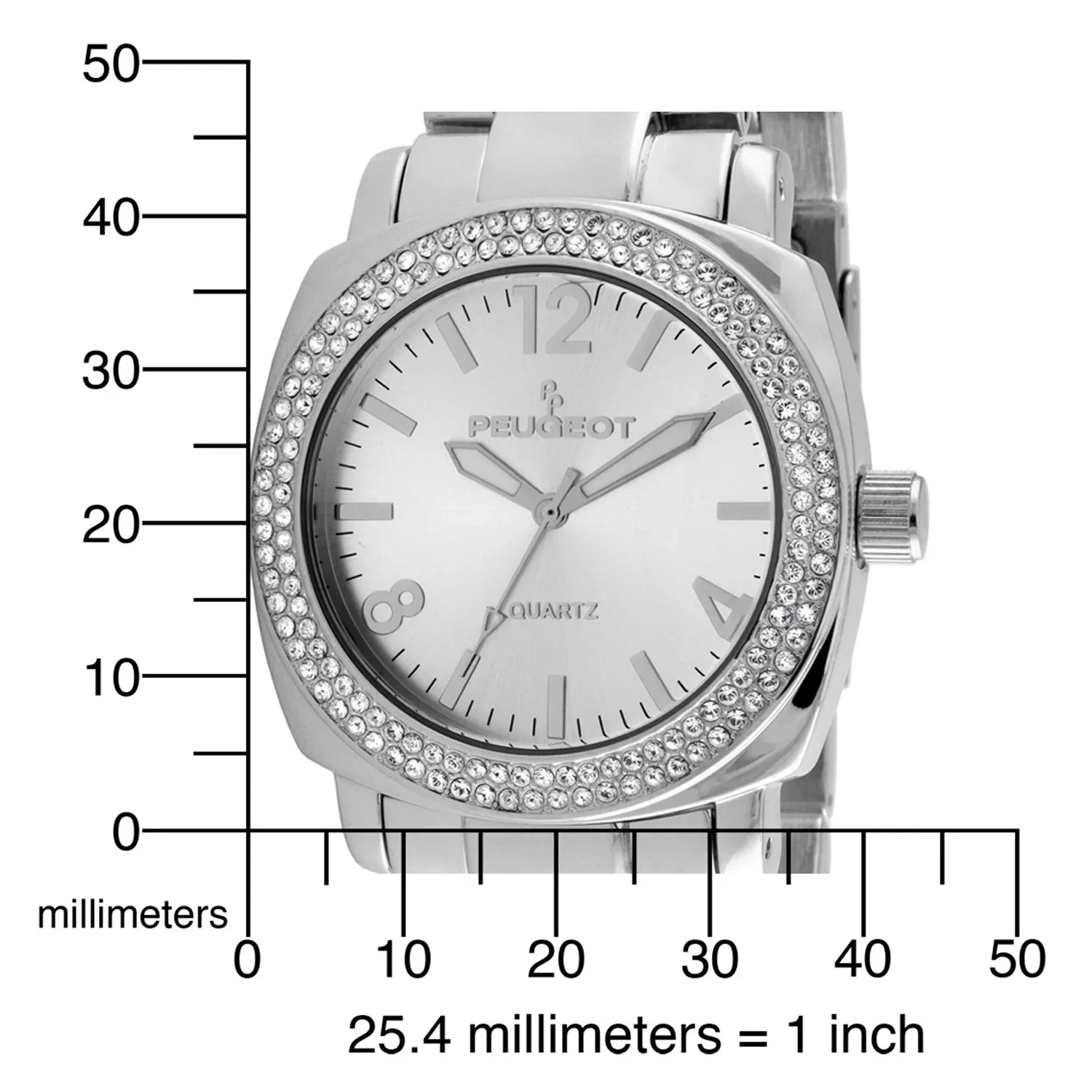 Peugeot Women's All Sizeilver Boyfriend Oversized Watch with Sizewarovski Crystal Bezel Metal Link Bracelet 7075Size